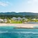 A view from the ocean of the upscale lodging at Half Moon Resort near Montego Bay, Jamaica